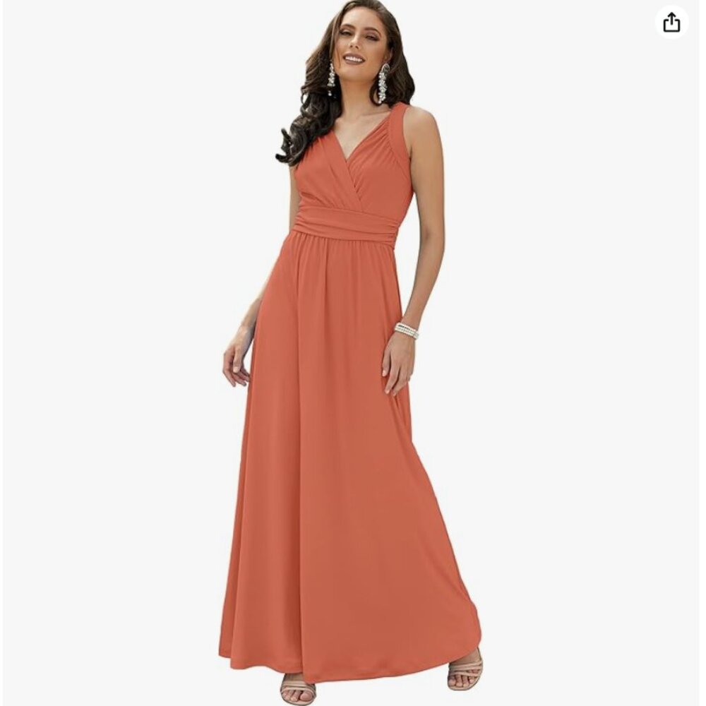 KOH KOH Long Sleeveless Flowy Bridesmaid Cocktail Evening Maxi Dress (Coral, S)